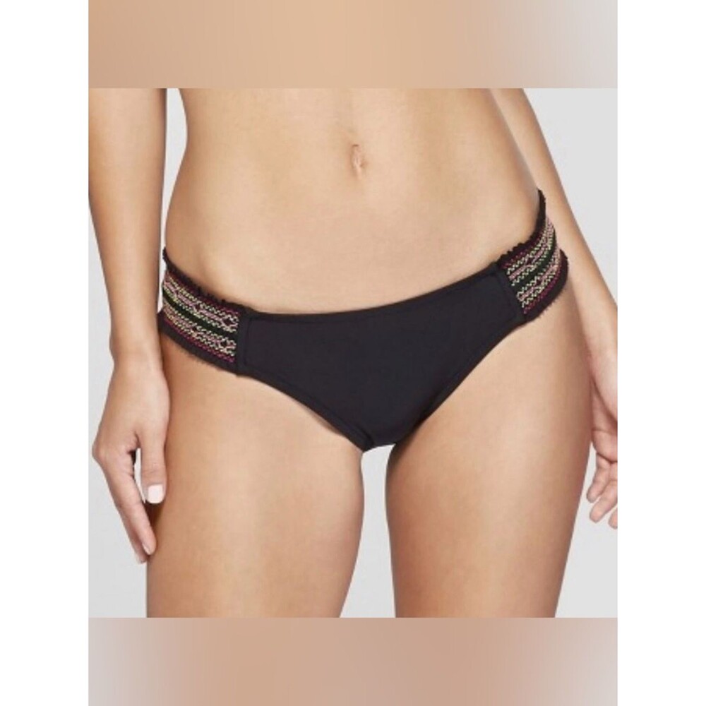 Mossimo Black Bikini Hipster Multicolor Woven Embroidered Side Bands XL